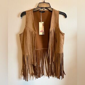 Dokotoo Women's Faux Suede Fringe Western Cowgirl Vest Brown Size Small NWT